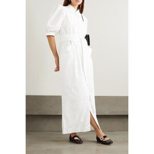 DESTREE Amaoko White Cotton Poplin Maxi Dress Puff Sleeve L EUC